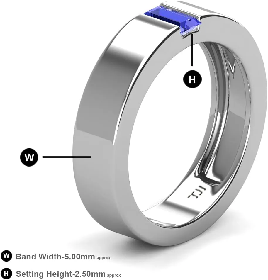 Baguette Shape 0.30 ct Tanzanite Men Wedding Band (5 mm) in Platinum