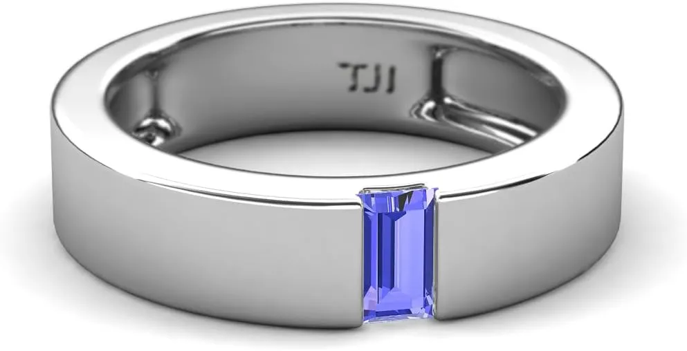 Baguette Shape 0.30 ct Tanzanite Men Wedding Band (5 mm) in Platinum