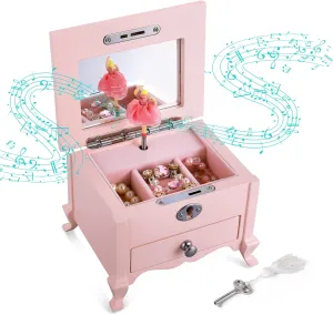 Ballerina Musical Jewelry Box with Mirror for GirlsPink Kid's Jewelry Storage Music Box,Children's Jewelry organizer Music Jewelry Chest,Good Gift for Holidays,Birthday and Friends
