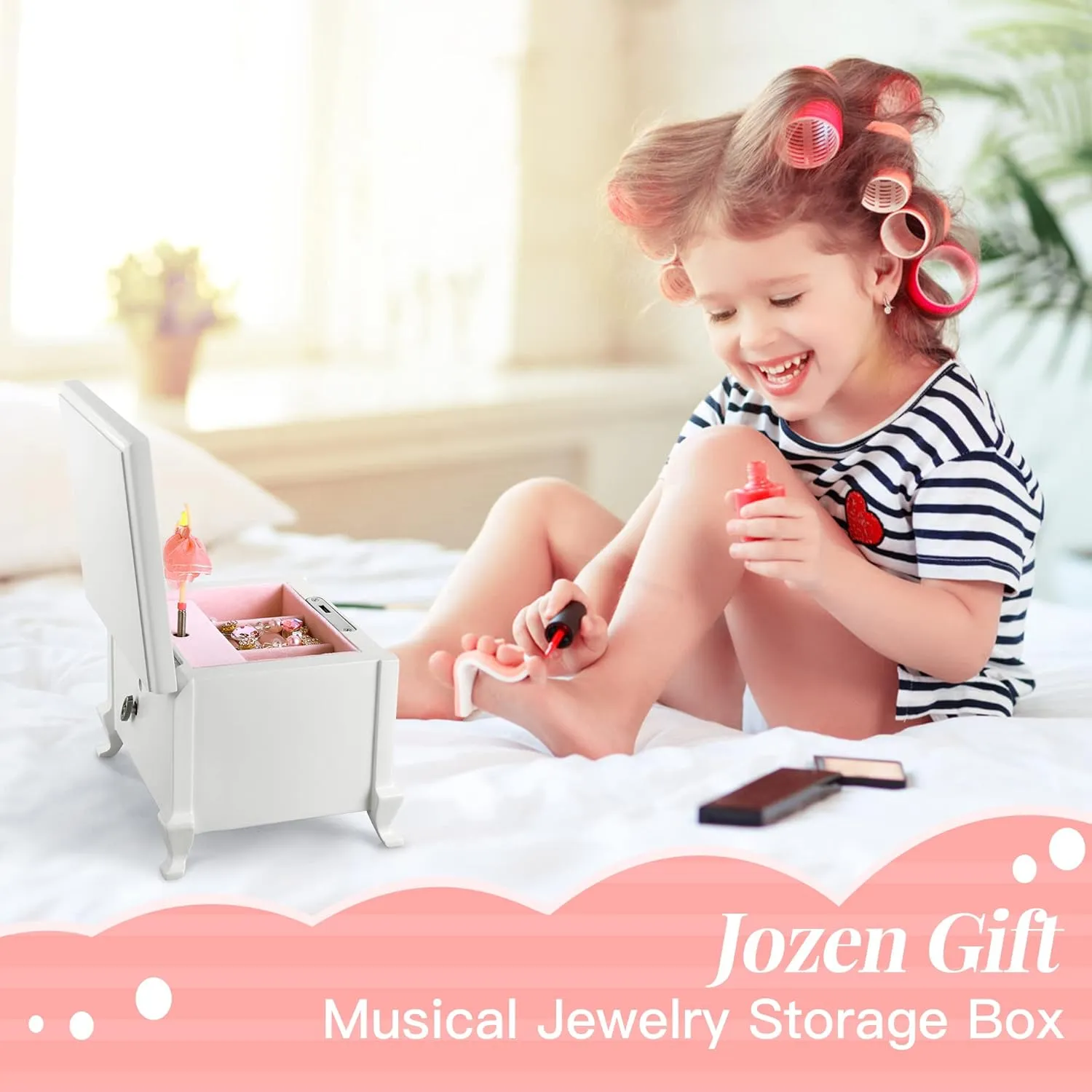 Ballerina Musical Jewelry Box with Mirror for GirlsPink Kid's Jewelry Storage Music Box,Children's Jewelry organizer Music Jewelry Chest,Good Gift for Holidays,Birthday and Friends