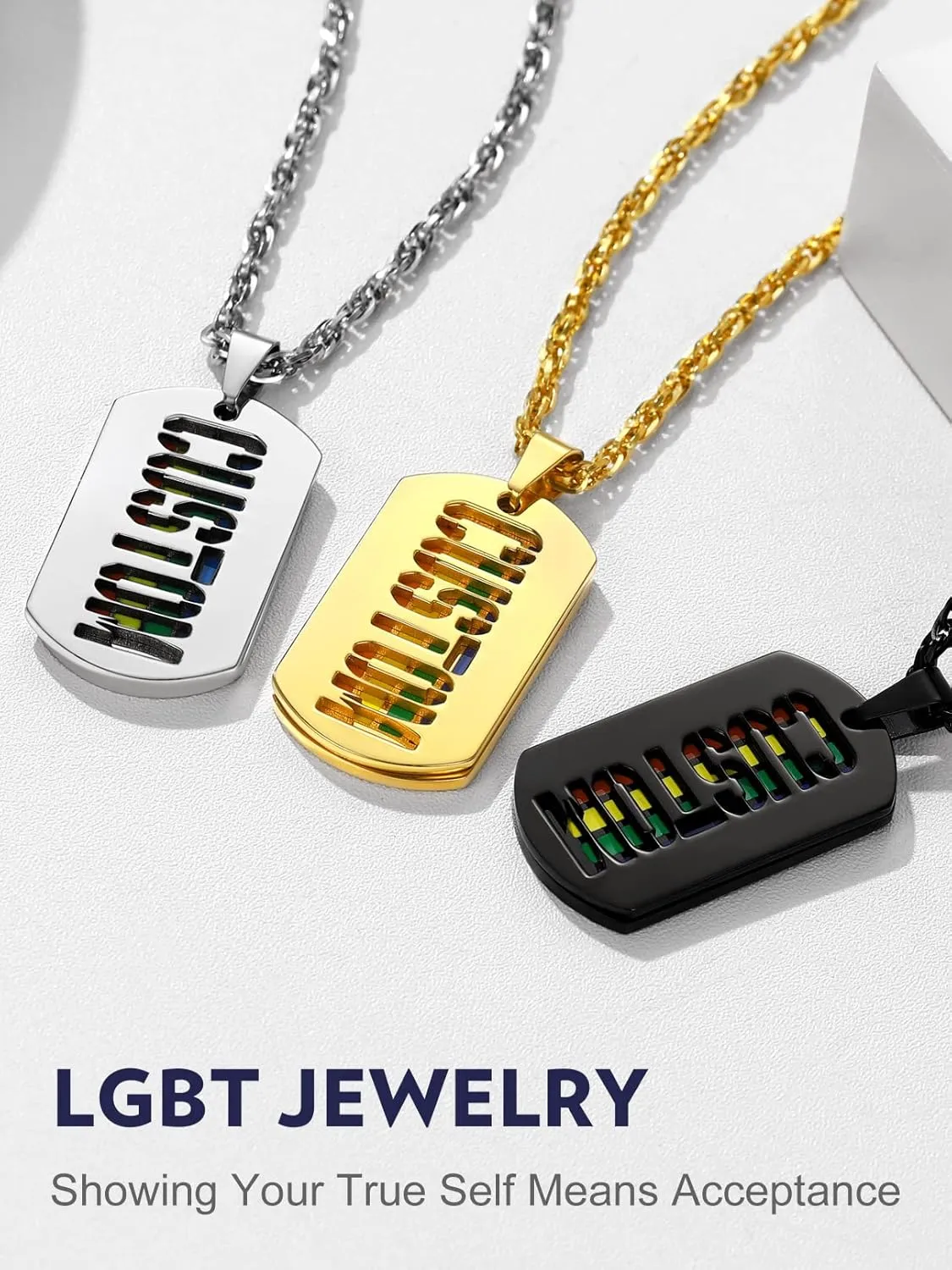 Bandmax Men Women LGBTQ Rainbow Necklaces Bracelets Stainless Steel Same Love Gay Lesbian Pride Pendant Necklace Bracelet Jewelry for Gay Parade