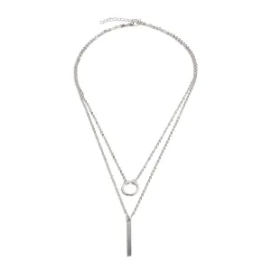 Bar Pendant Necklace Silver Bar Circle Strip Layered Necklace 18K Gold Plated Delicate Pendant, Layered Y Necklace for Women and Teen Girls (Silver)