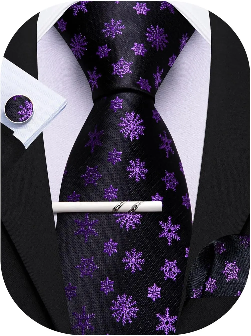 Barry.Wang Christmas Ties for Men Xmas Holiday Neckties Pocket Square Cufflinks Set Party Vacation