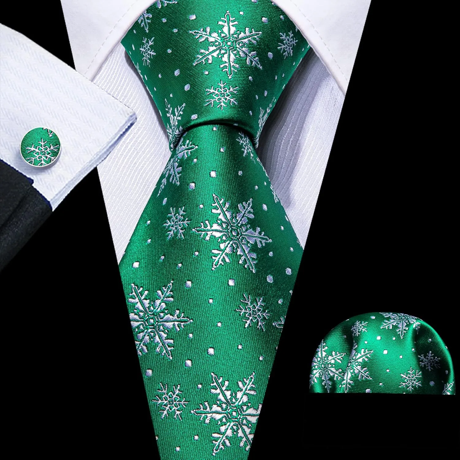 Barry.Wang Christmas Ties for Men Xmas Holiday Neckties Pocket Square Cufflinks Set Party Vacation
