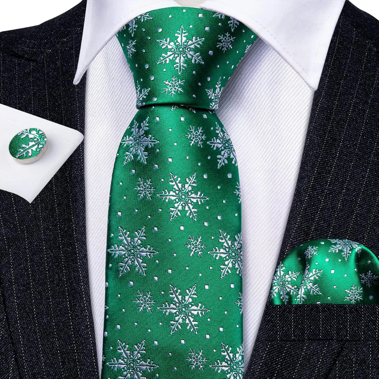 Barry.Wang Christmas Ties for Men Xmas Holiday Neckties Pocket Square Cufflinks Set Party Vacation