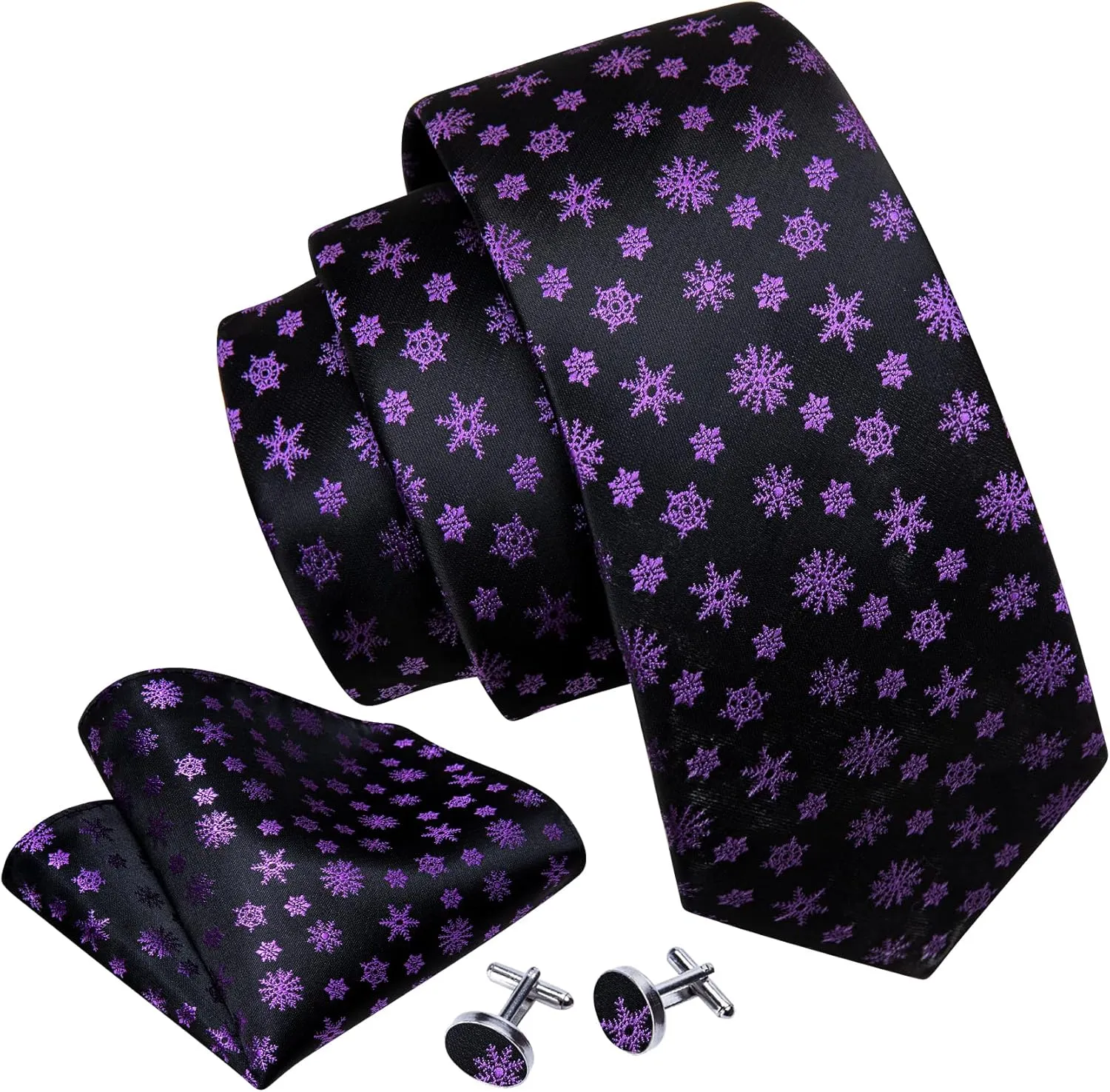 Barry.Wang Christmas Ties for Men Xmas Holiday Neckties Pocket Square Cufflinks Set Party Vacation