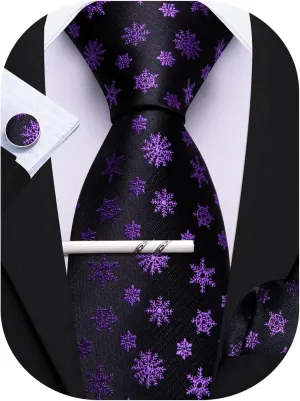 Barry.Wang Christmas Ties for Men Xmas Holiday Neckties Pocket Square Cufflinks Set Party Vacation