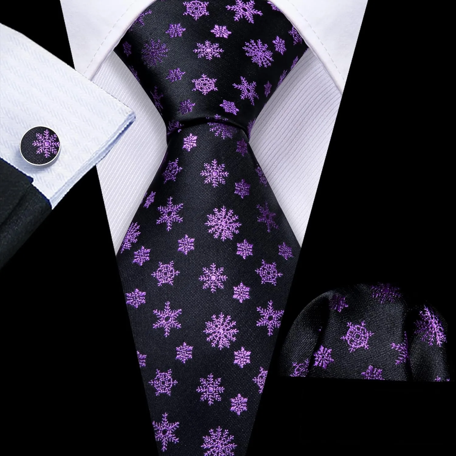 Barry.Wang Christmas Ties for Men Xmas Holiday Neckties Pocket Square Cufflinks Set Party Vacation