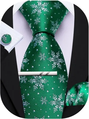 Barry.Wang Christmas Ties for Men Xmas Holiday Neckties Pocket Square Cufflinks Set Party Vacation