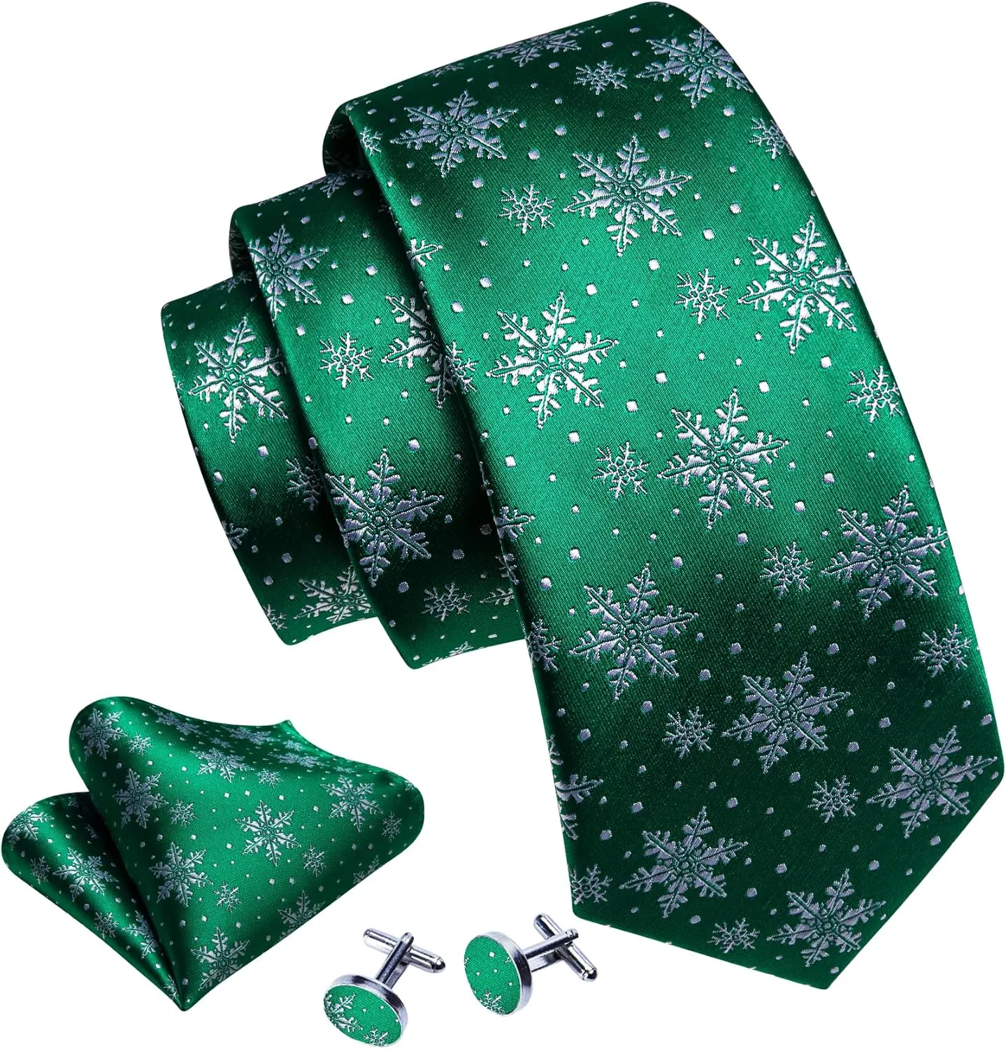 Barry.Wang Christmas Ties for Men Xmas Holiday Neckties Pocket Square Cufflinks Set Party Vacation