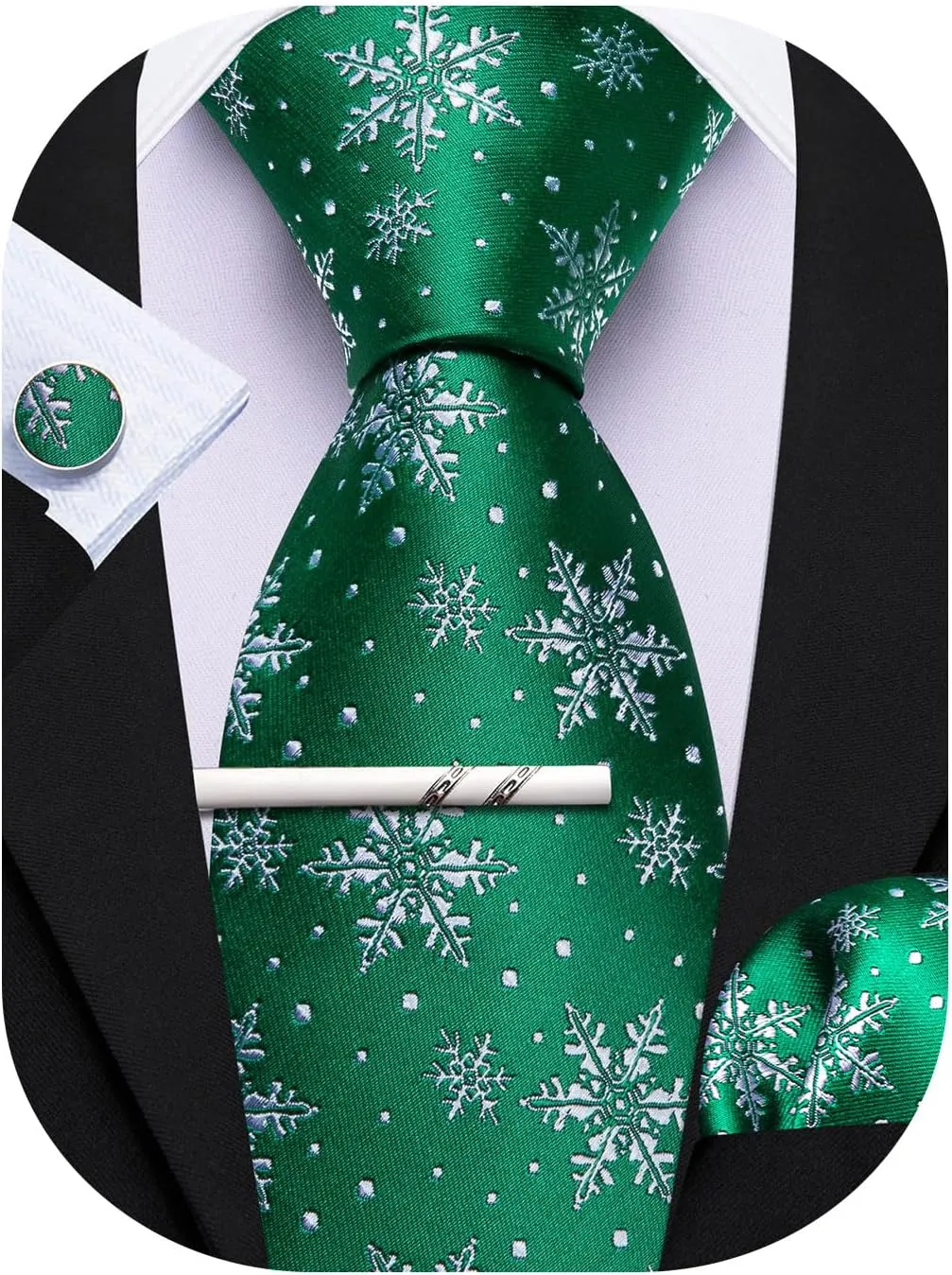 Barry.Wang Christmas Ties for Men Xmas Holiday Neckties Pocket Square Cufflinks Set Party Vacation