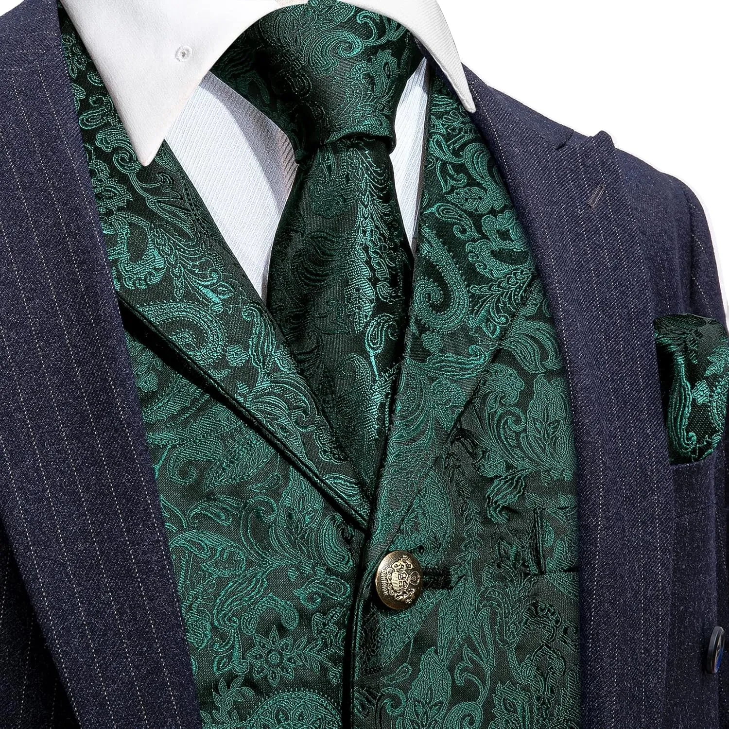 Barry.Wang Mens Paisley Formal Silk Jacquard Suit Vest Tailored Collar Waistcoat Tie Clip Set 5PCS Wedding Party Tuxedo