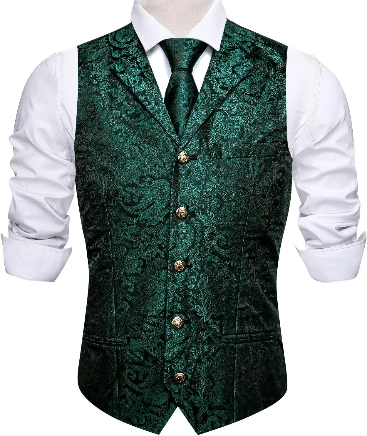 Barry.Wang Mens Paisley Formal Silk Jacquard Suit Vest Tailored Collar Waistcoat Tie Clip Set 5PCS Wedding Party Tuxedo