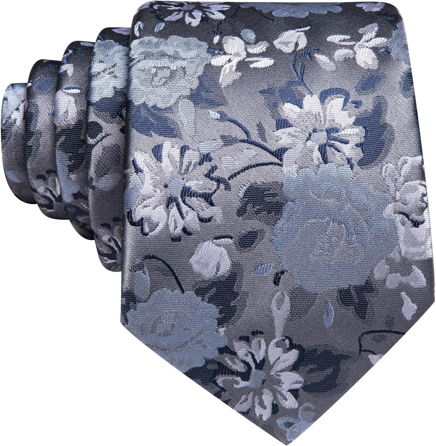 Barry.Wang Paisley/Floral Men Necktie with Tie Clip Silk Tie Formal Wedding Party Business