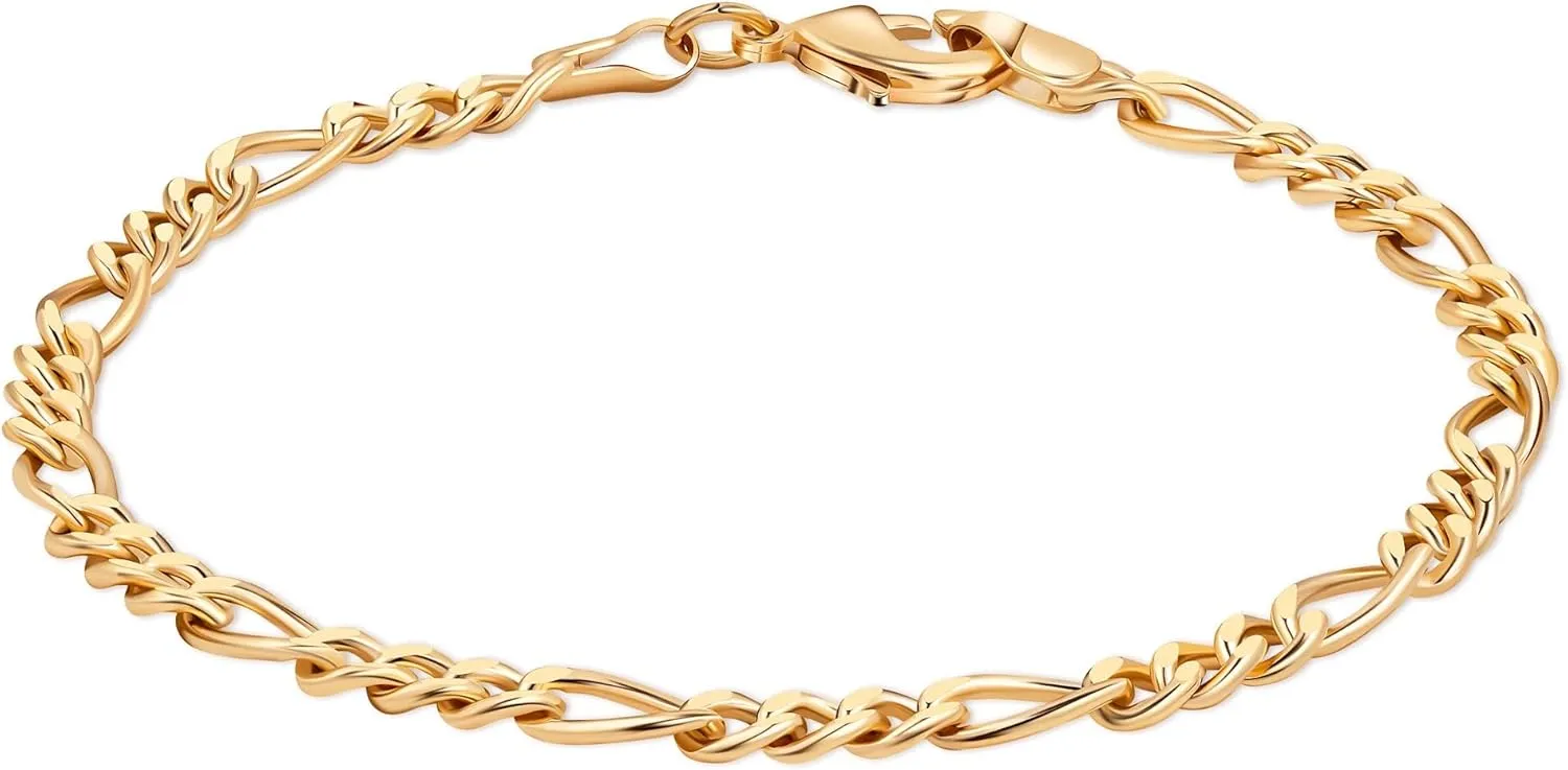 Barzel 18K Gold Plated Figaro Bracelet - Made In Brazil