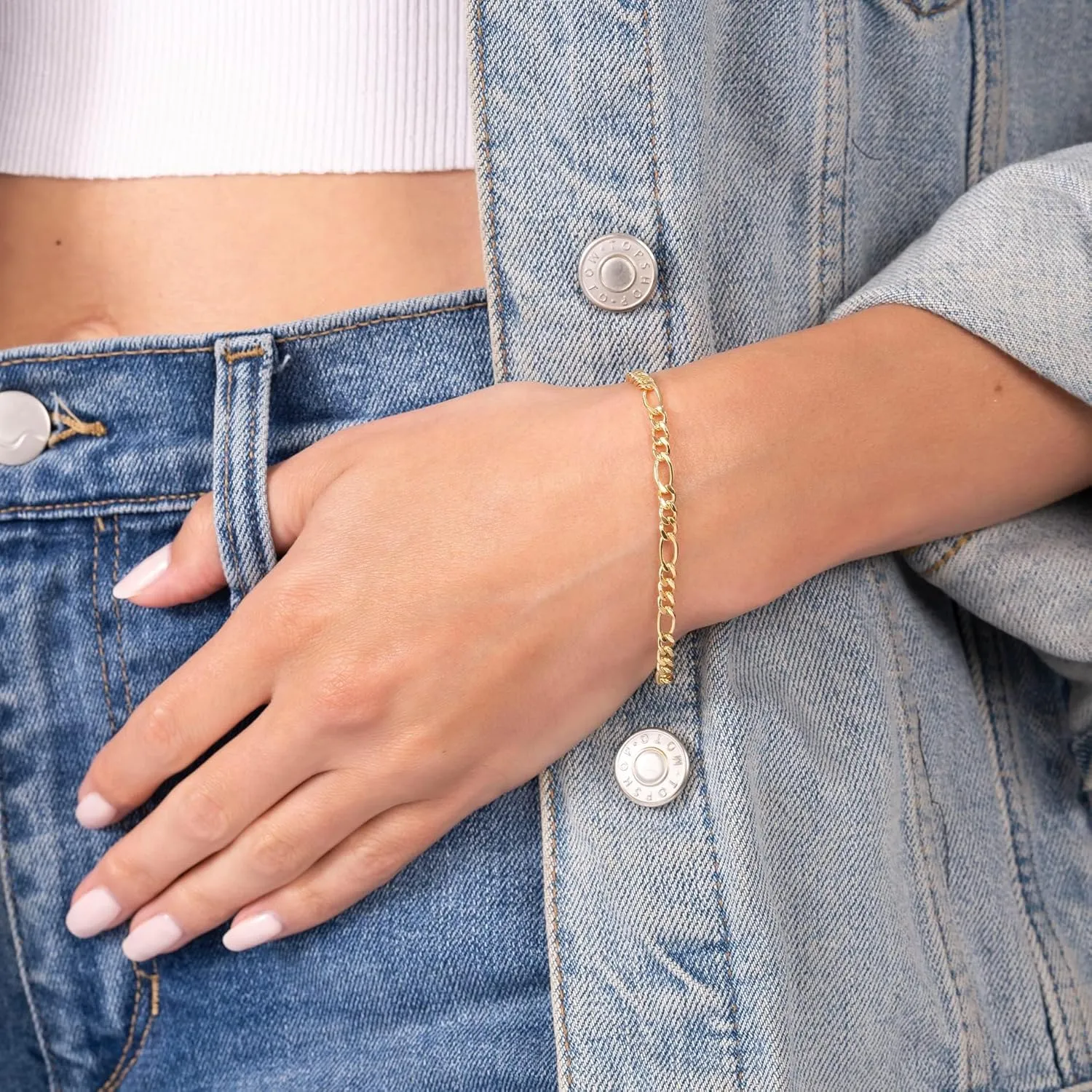Barzel 18K Gold Plated Figaro Bracelet - Made In Brazil