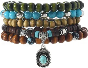 Beaded Bracelet Women Men Stacked Stretch Wristband Wooden Bead Bracelet Bohemian Layered butterfly Bracelet Summer Beach Planet Lava Gemstone Relief Anxiety Jewelry 5 Pieces