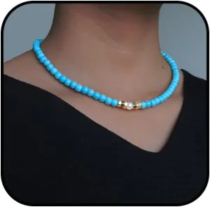Beaded Turquoise Necklace for Women Turquoise Pearl Choker Necklace Boho Turquoise Gemstone Necklace Minimalist Spinel Natural Stone Necklace Handmade Boho Chic Jewelry