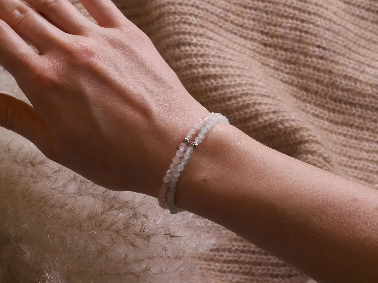 BERGERLIN Real natural stone bracelet with 925 Sterling silver pearl - Delicate faceted pearls - Genuine Bracelets with Certified Quality