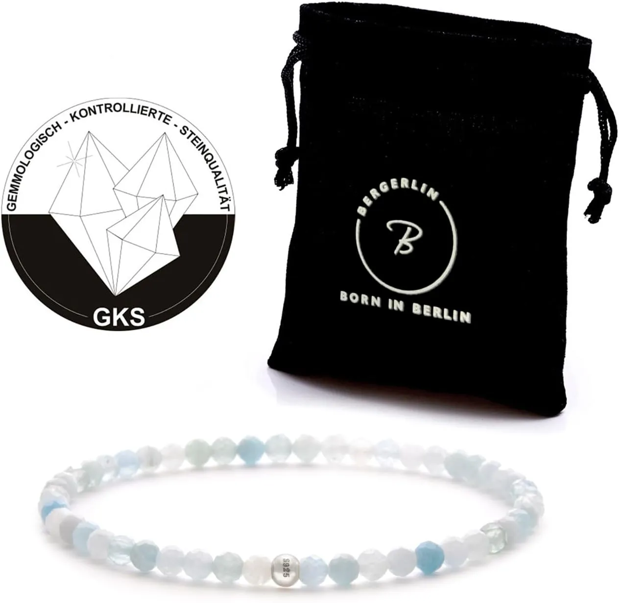 BERGERLIN Real natural stone bracelet with 925 Sterling silver pearl - Delicate faceted pearls - Genuine Bracelets with Certified Quality