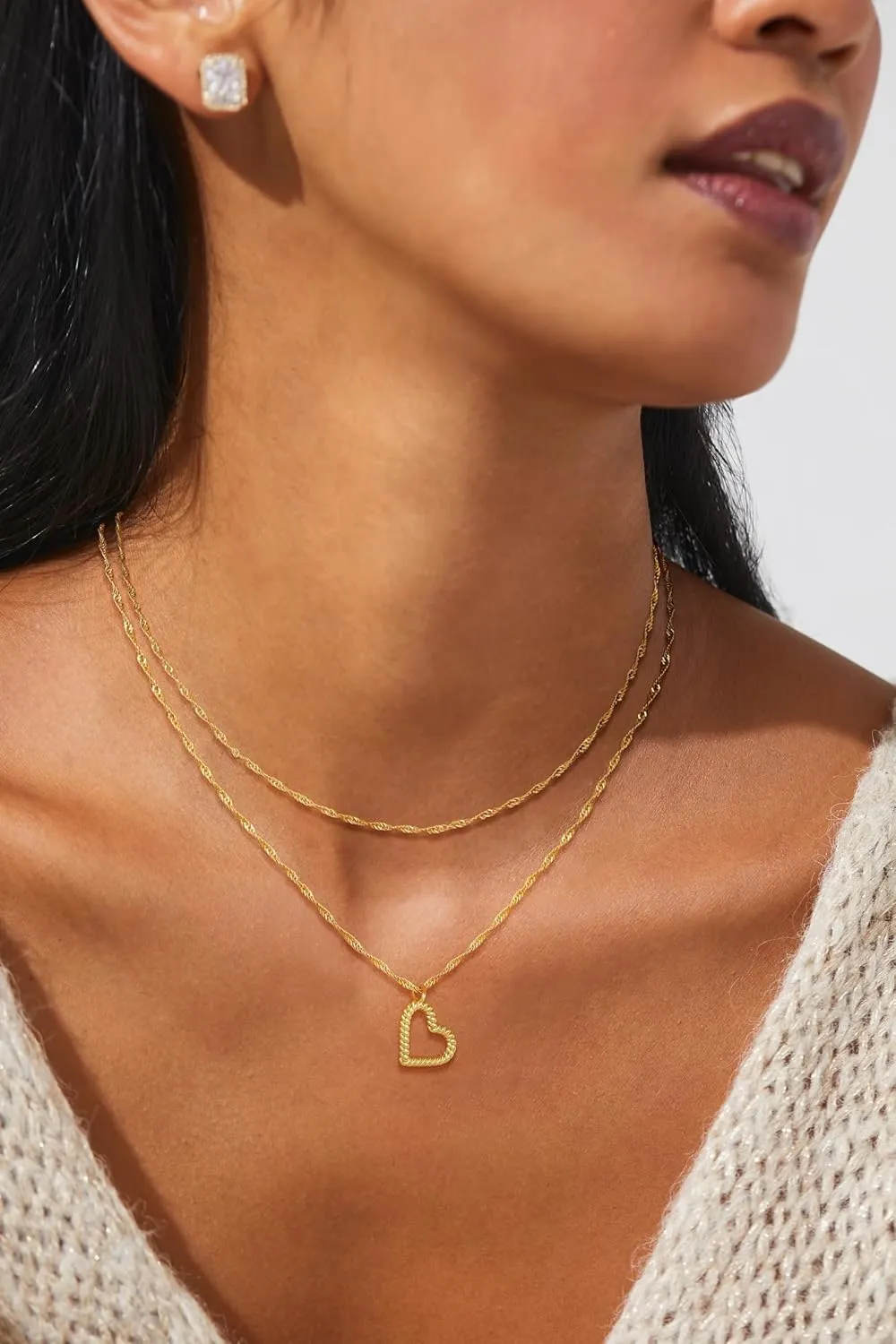 BERISO Gold Chunky Necklaces for Women 14K Gold/Silver Plated Chain Toggle Clasp Necklace Dainty Heart Pendant Paperclip Necklace Evil Eye Choker Necklace For Women