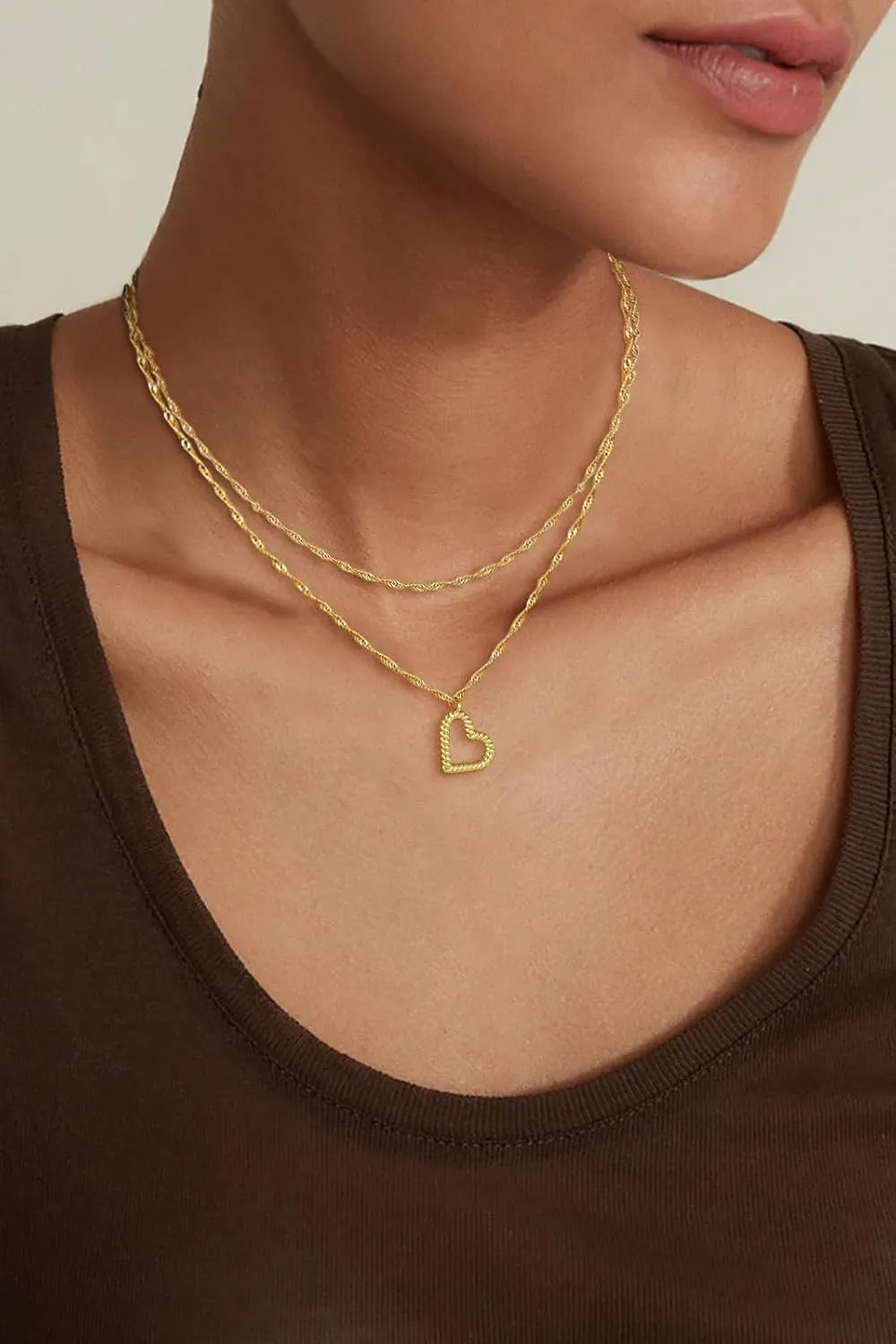 BERISO Gold Chunky Necklaces for Women 14K Gold/Silver Plated Chain Toggle Clasp Necklace Dainty Heart Pendant Paperclip Necklace Evil Eye Choker Necklace For Women