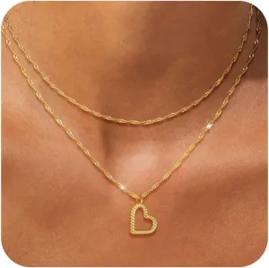 BERISO Gold Chunky Necklaces for Women 14K Gold/Silver Plated Chain Toggle Clasp Necklace Dainty Heart Pendant Paperclip Necklace Evil Eye Choker Necklace For Women