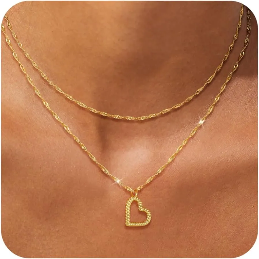 BERISO Gold Chunky Necklaces for Women 14K Gold/Silver Plated Chain Toggle Clasp Necklace Dainty Heart Pendant Paperclip Necklace Evil Eye Choker Necklace For Women
