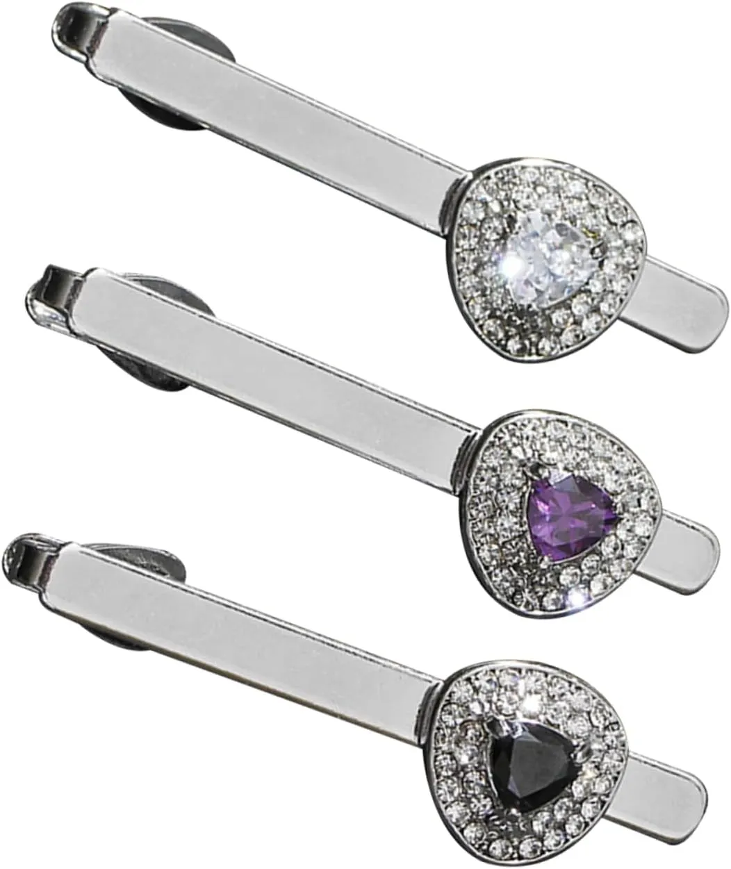 BESPORTBLE 3Pcs Men Tie Clips Gemstone Heart Design Necktie Clips for Business Suit Accessories Unique Tie Clips for Men Stylish Shirt Clips