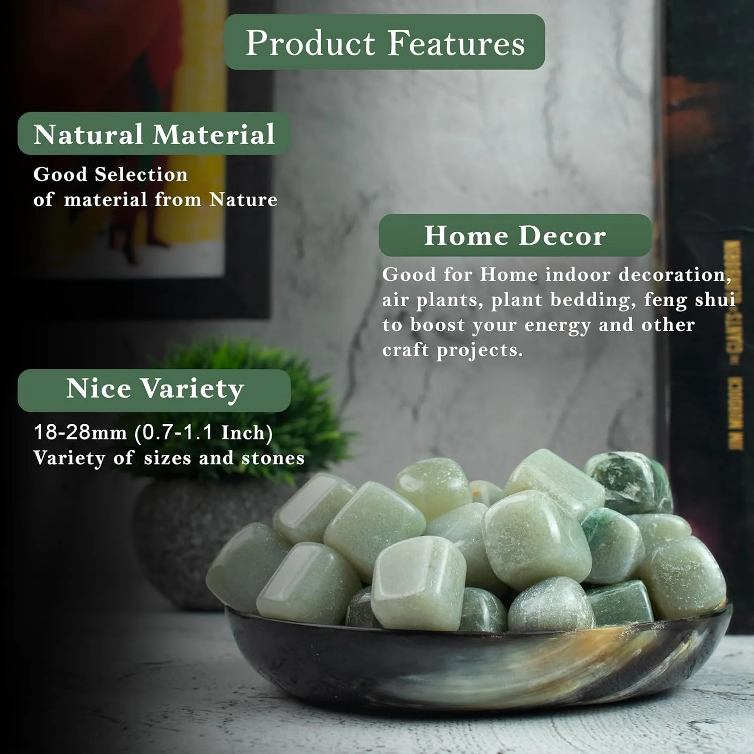 BEZAVO Green Jade Healing Crystals Stones Set Tumbled Stones and Crystals Bulk for Healing, Reiki, Meditation, Witchcraft Crystals Gemstone for Jewelry Making and Spiritual Home Decor 20-25 mm, 1LB