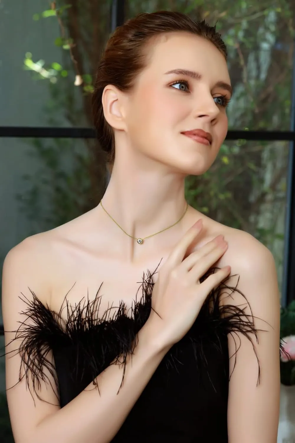 Bezel Necklace, Short Necklace, Adjustable Lengths 13-16 Inches, Choker Layering Necklace, Bridal Bridesmaids Necklace, Dainty Necklace, Choker Necklaces for Women, Sterling Silver Necklace for Women