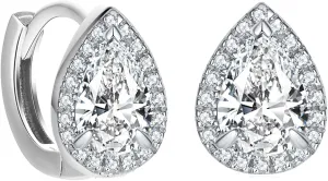 BG&WLing Teardrop CZ Crystal Hoop Earrings for Women Pear Shaped Cubic Zirconia Silver Plated Huggie Earring Elegant Wedding Earrings for Bride Bridesmaid