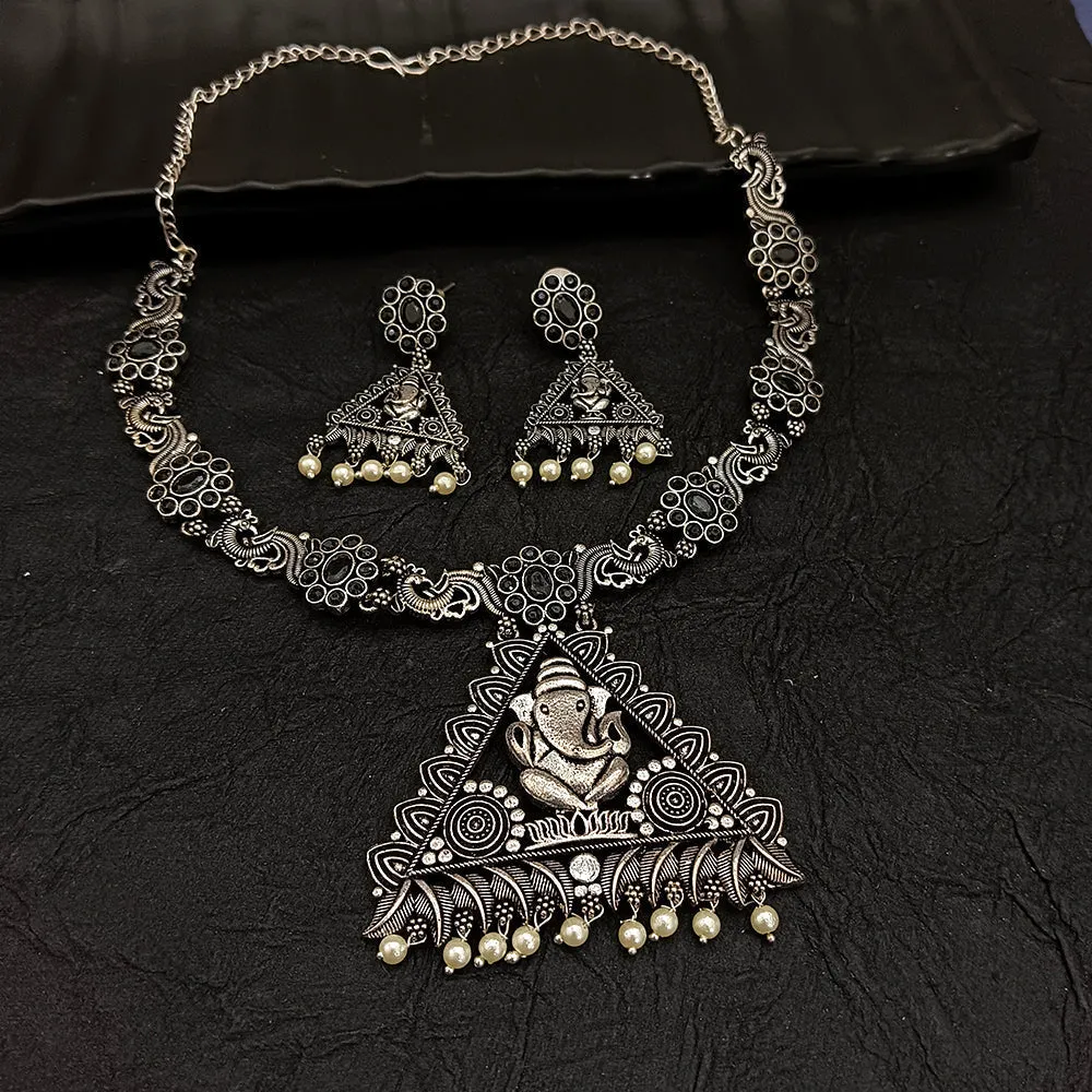 Bhavi Jewel Oxidised Plated Ganesha Pearl Necklace Set