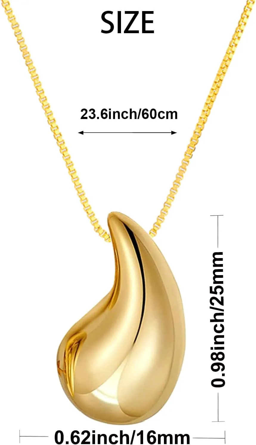 Bi&Yamigeo Teardrop Necklace Earring set,18K Gold Stainless Steel Tear Drop Necklaces Earrings Ring Jewelry,Adjustable Layered Choker Box Chain Waterdrop Pendant Necklace for Women