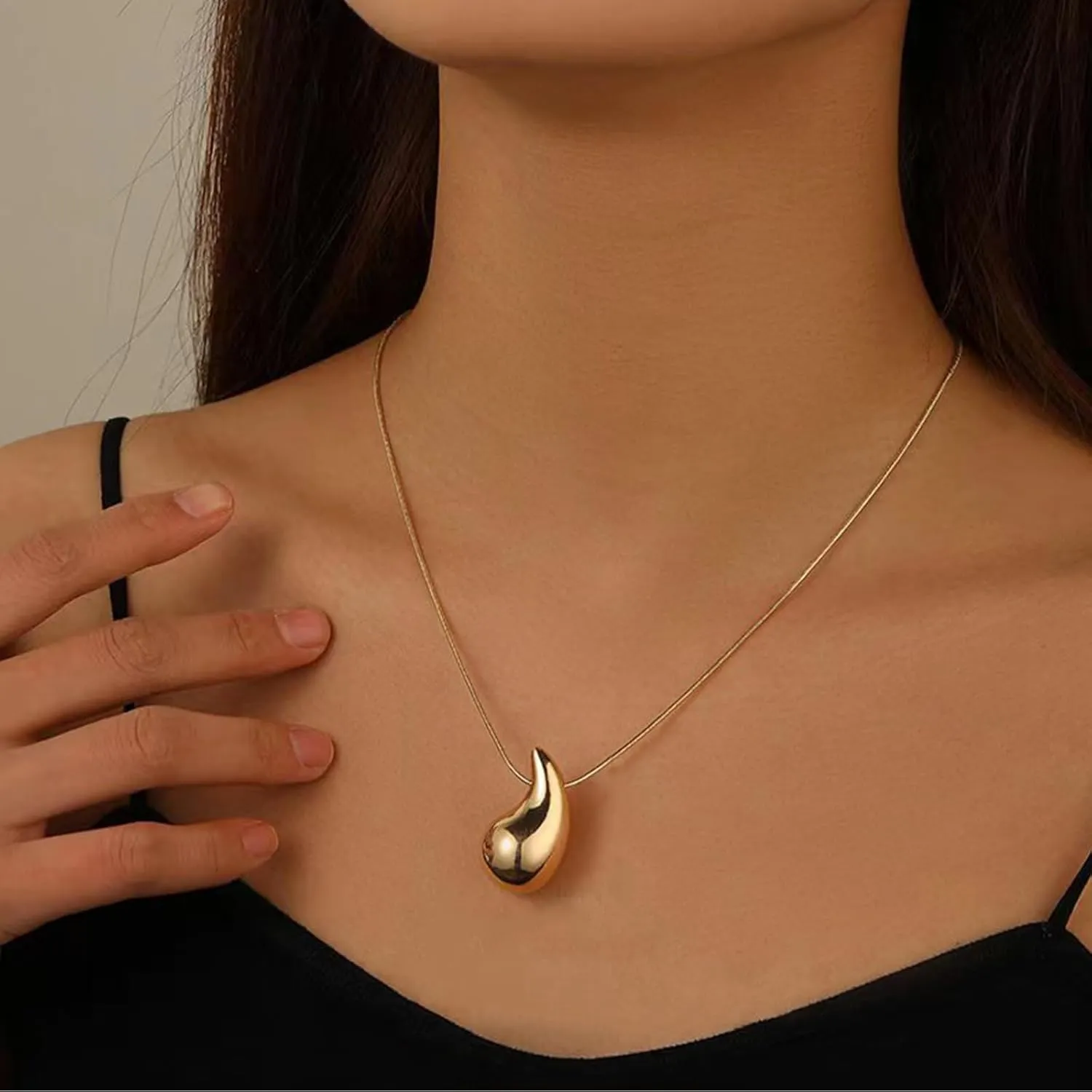 Bi&Yamigeo Teardrop Necklace Earring set,18K Gold Stainless Steel Tear Drop Necklaces Earrings Ring Jewelry,Adjustable Layered Choker Box Chain Waterdrop Pendant Necklace for Women