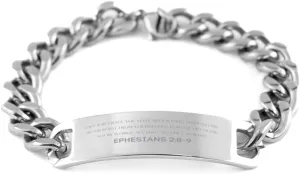 Bible Verse Ephesians 2:8-9 Christian Cuban Chain Bracelet Personalized Gifts Message Prayer Ephesians 2:8-9 Religious Bracelets for Women Men Ephesians 2:8-9 Bible Verse Faith Adjustable Engrave