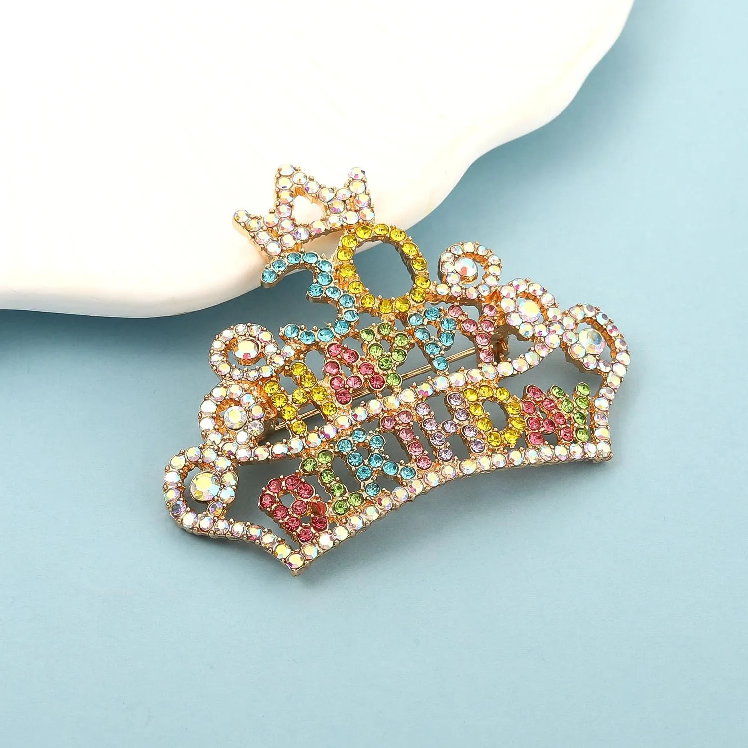 Birthday Brooch Pins Queen Crown Brooch for Women Bling Luxury Rhinestone Brooches Crystal Lapel Pin Large Safety Pin Birthday Party Fashion Lapel Pin Accessories