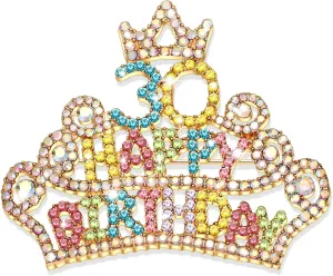 Birthday Brooch Pins Queen Crown Brooch for Women Bling Luxury Rhinestone Brooches Crystal Lapel Pin Large Safety Pin Birthday Party Fashion Lapel Pin Accessories