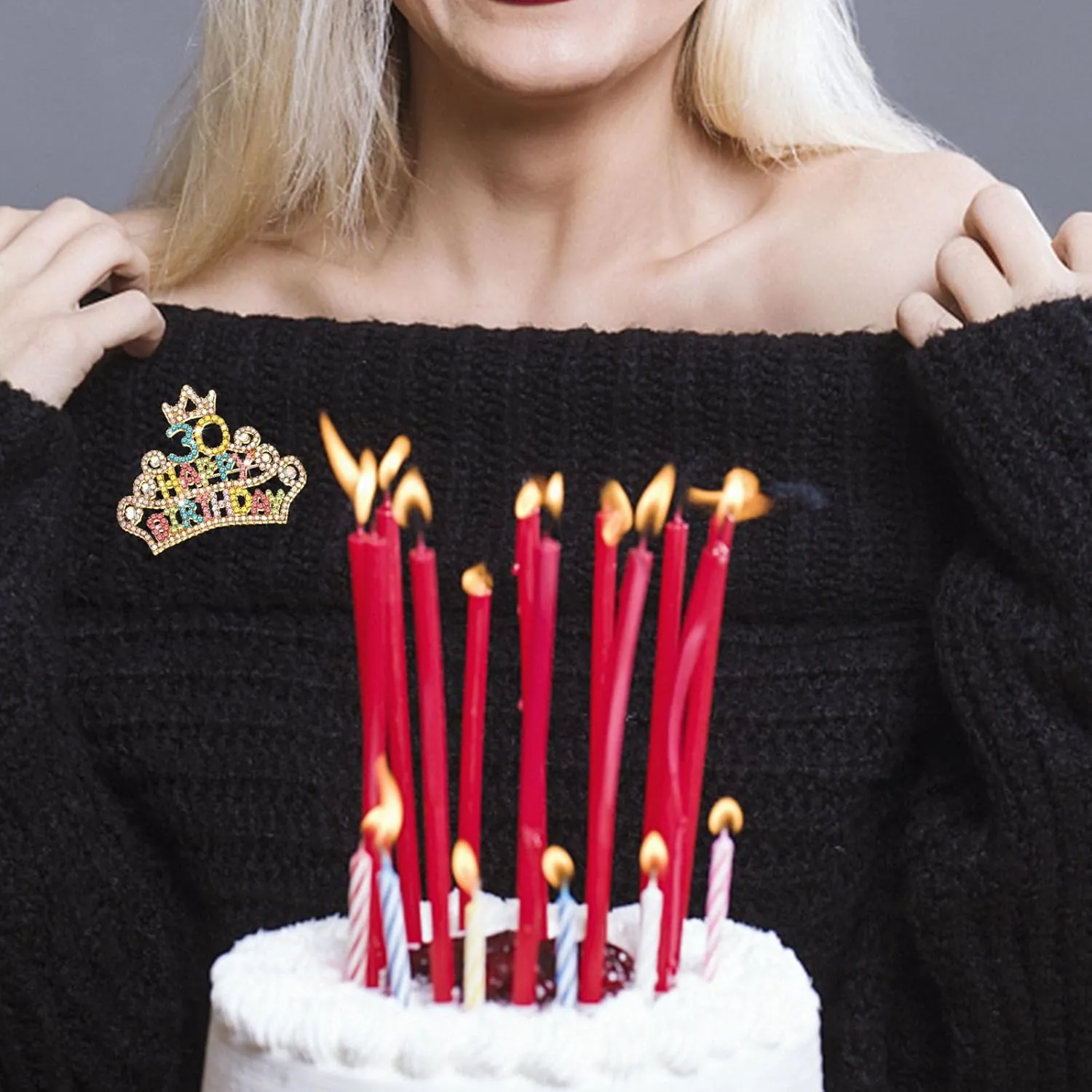 Birthday Brooch Pins Queen Crown Brooch for Women Bling Luxury Rhinestone Brooches Crystal Lapel Pin Large Safety Pin Birthday Party Fashion Lapel Pin Accessories