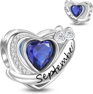 Birthstone Heart Charms 925 Sterling Silver,Love Heart Beads for Charm Bracelets and Necklaces with 5A Cubic Zirconia,Birthday Mothers Day Jewelrys