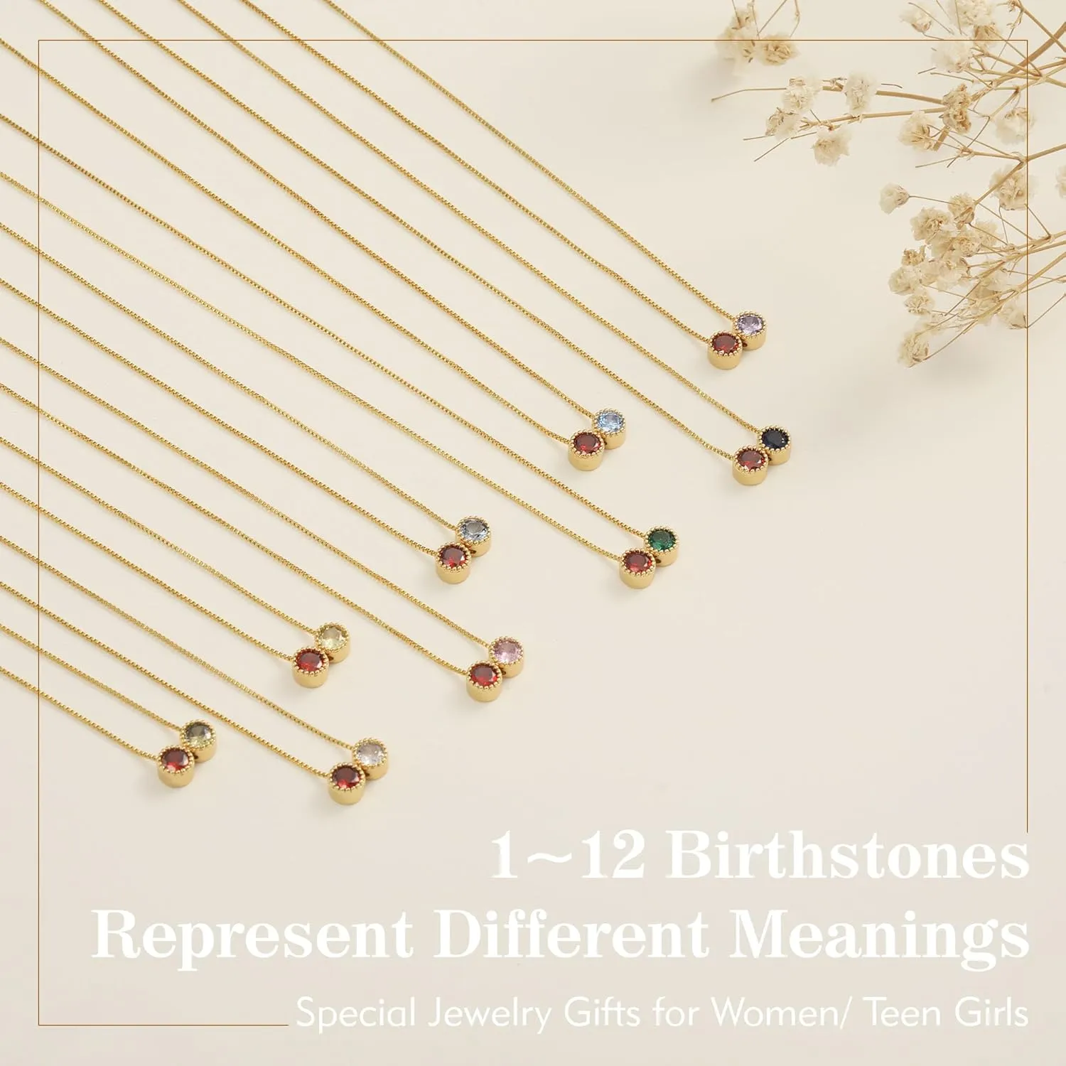 Birthstone Necklace for Women, Birthday Gifts for Women 14K Gold Necklaces for Teen Girls Dainty 1 to 12 Birthstone Christmas Gift Stocking Stuffers Valentines Mothers Day Jewelry