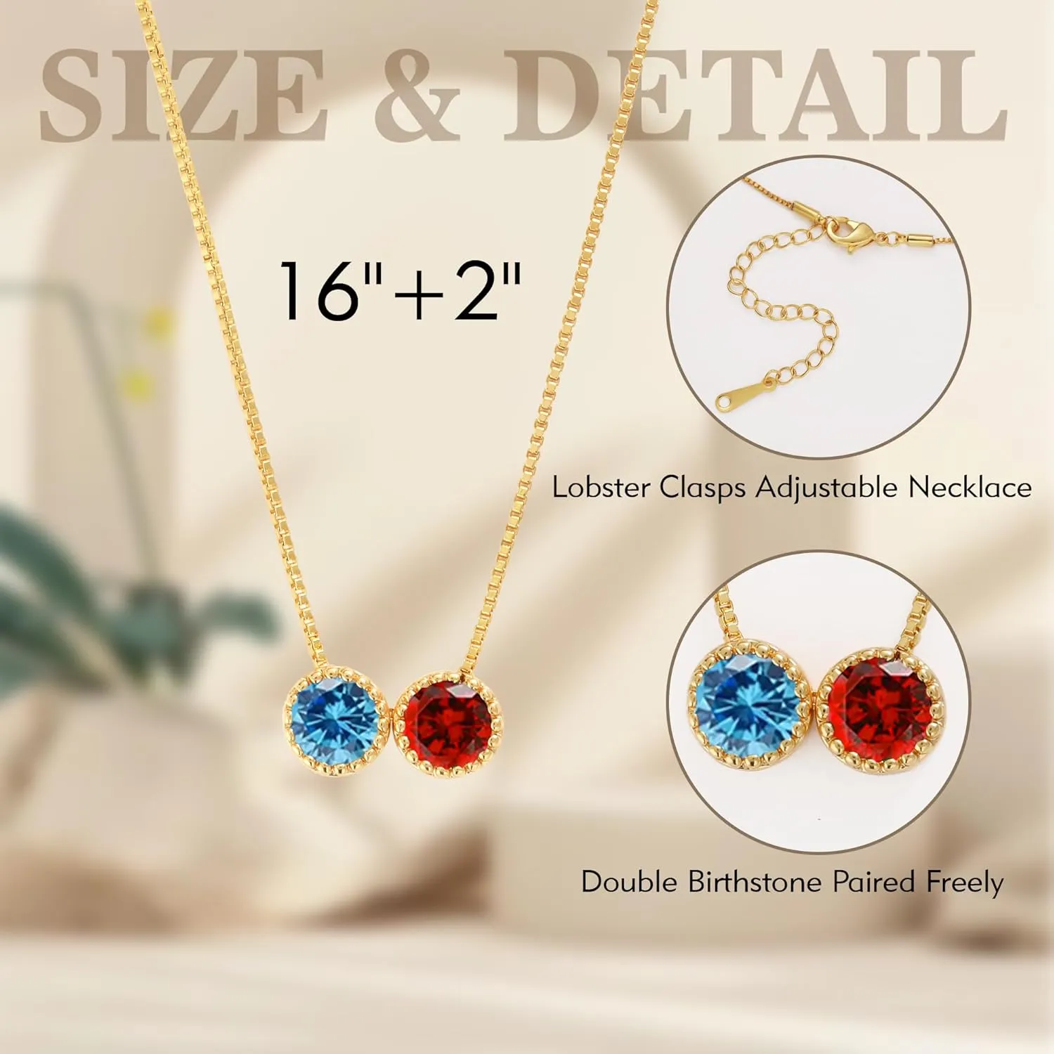 Birthstone Necklace for Women, Birthday Gifts for Women 14K Gold Necklaces for Teen Girls Dainty 1 to 12 Birthstone Christmas Gift Stocking Stuffers Valentines Mothers Day Jewelry