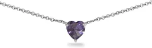 Birthstone Necklace for Women - Genuine or Synthetic Gemstone, 7mm Heart Solitaire, Short Dainty Layered Choker, Silver