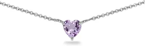 Birthstone Necklace for Women - Genuine or Synthetic Gemstone, 7mm Heart Solitaire, Short Dainty Layered Choker, Silver