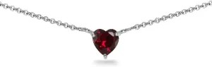 Birthstone Necklace for Women - Genuine or Synthetic Gemstone, 7mm Heart Solitaire, Short Dainty Layered Choker, Silver