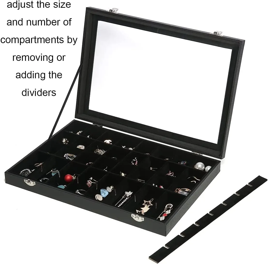 Black 40 Grid Jewelry Organizer Display Box with Transparent lid Velvet Earring Organizer Case Jewelry Storage Box,Jewelry Case For Drawers,Jewelry Tray For Ring,Earring.Gift for Women Girls