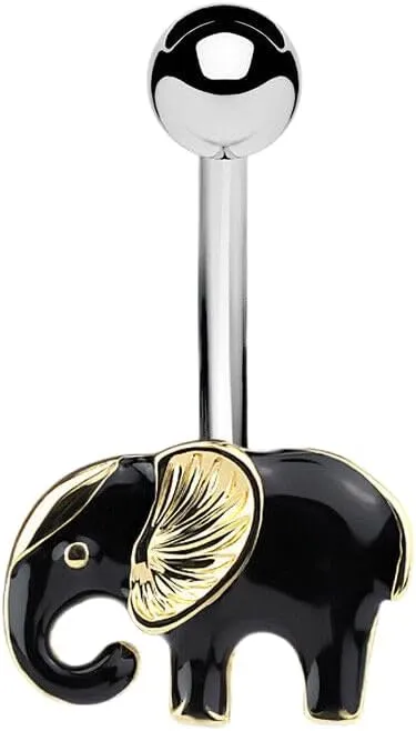 Black and Gold Elephant Surgical Steel Navel Belly Button Ring Body Unique Jewelry Delicate Design Piercing Steel Surgical For Women