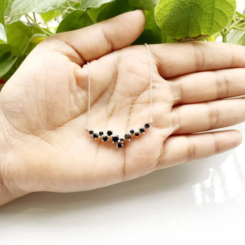 Black Diamond Cluster Necklace For Women, 14k Rose Gold Finish Diamond Chain Necklace, Ladies Delicate Cluster Necklace, Dainty Necklace