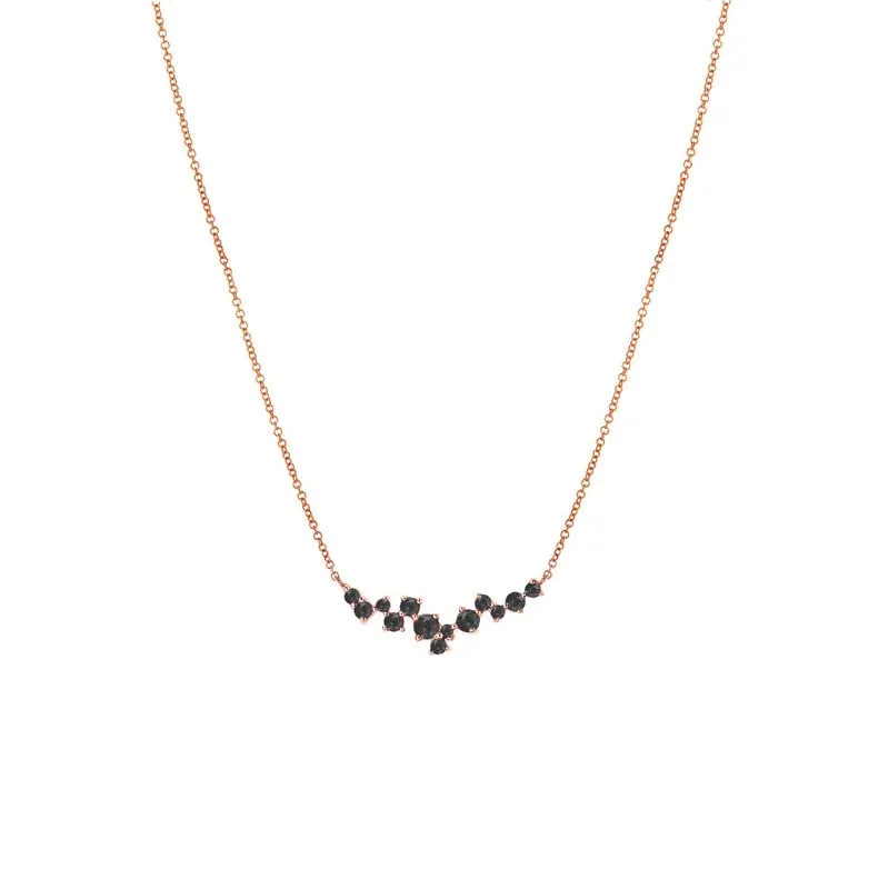Black Diamond Cluster Necklace For Women, 14k Rose Gold Finish Diamond Chain Necklace, Ladies Delicate Cluster Necklace, Dainty Necklace
