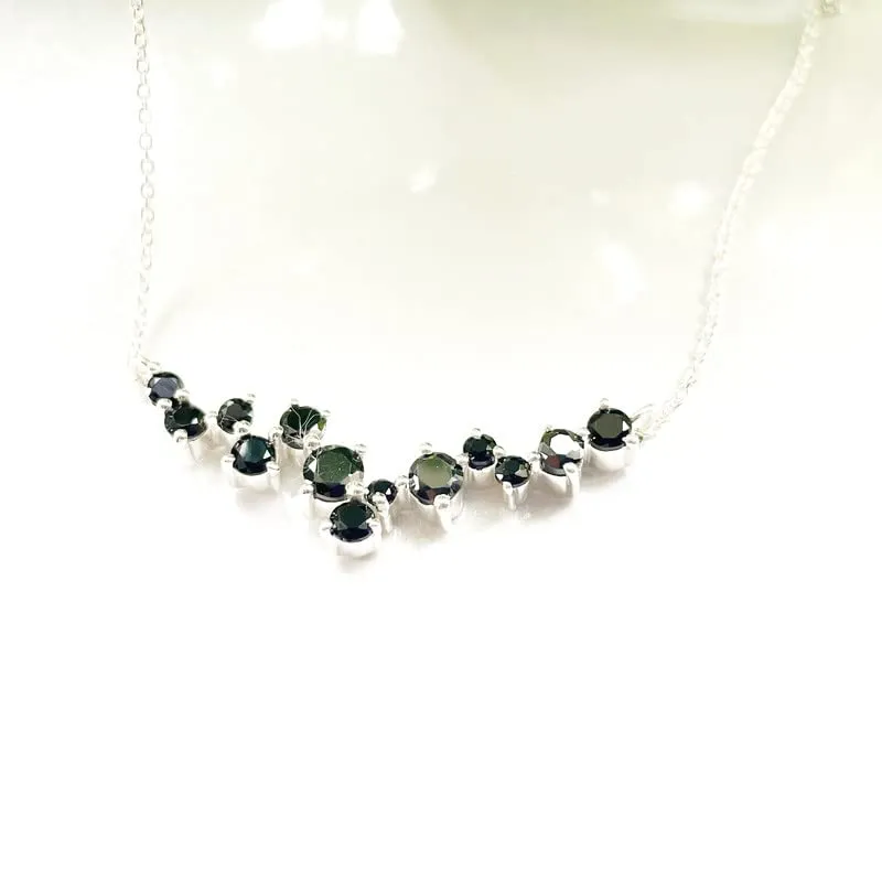 Black Diamond Cluster Necklace For Women, 14k Rose Gold Finish Diamond Chain Necklace, Ladies Delicate Cluster Necklace, Dainty Necklace